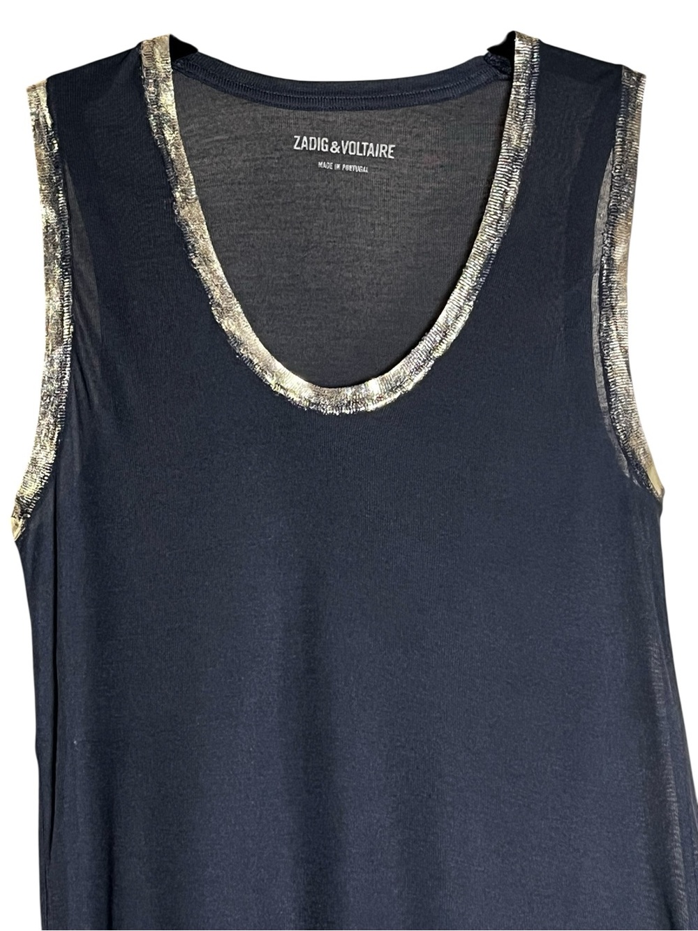 Zadig & Voltaire Tam Foil Navy Lightweight Tank Top Small NWOT - Picture 3 of 7